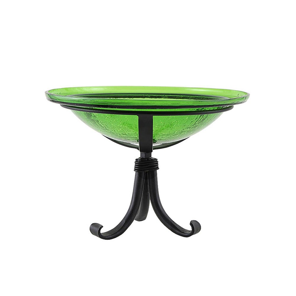 Photos - Other Decoration 12.75" Reflective Crackle Glass Birdbath Bowl with Tripod Stand Fern Green - Achla Designs