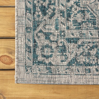 Rozetta Gray and Teal Round Medallion Indoor/Outdoor Rug
