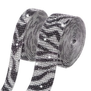 Unique Bargains Rhinestone Zebra Print Flexible Durable Ribbon 0.5/1.1 Inch x 2 Yards 2 Rolls - 1 of 4