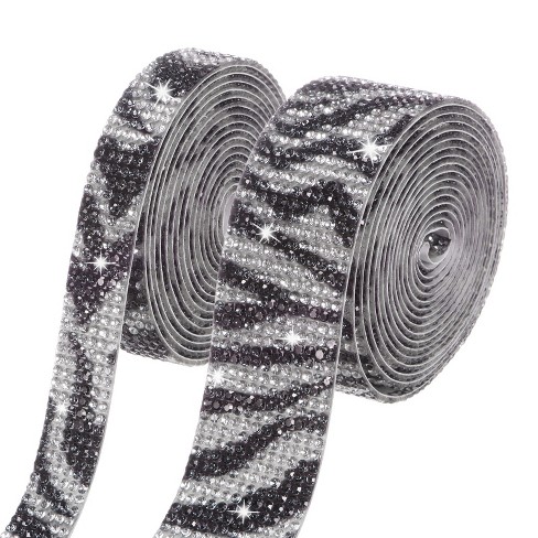 Unique Bargains Rhinestone Zebra Print Flexible Durable Ribbon 0.5/1.1 Inch x 2 Yards 2 Rolls - image 1 of 4