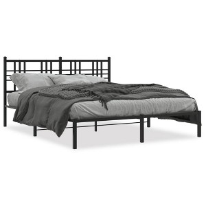 vidaXL Metal Double Bed Frame - Black, Contemporary Steel Construction with Headboard, for Mattress 59.1"x78.7", Bedroom Furniture - 1 of 4