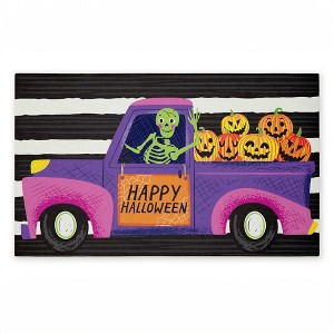 Stupell Industries Happy Halloween Skeleton Driver Printed Outdoor Door Mat, design by Arrolynn Weiderhold, 18"x30" - 1 of 4