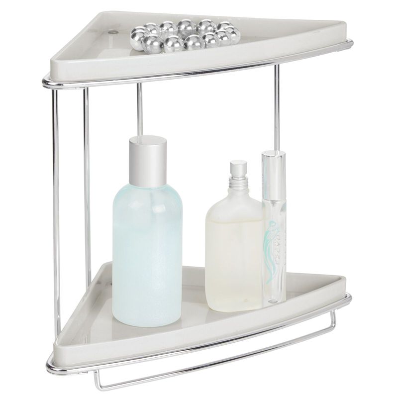 mDesign Steel/Plastic 2-Tier Freestanding Bathroom Organizer Shelf, Light Gray, 3 of 7