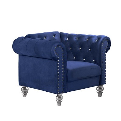 New Classic Furniture,Furniture Emma Velvet Fabric Arm Chair with Rolled Arms in Royal Blue