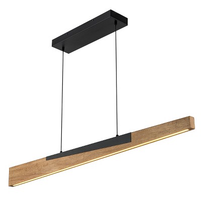 LLHZSY 49 1/5" Rustic Wood Linear Kitchen Island Pendant Chandelier for Living/ Dining Room-Brown, Dimmable LED