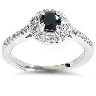 Pompeii3 1ct Black Diamond Engagement  Halo Ring 14K White Gold