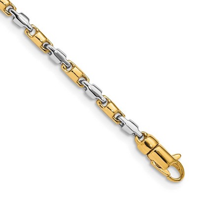 Black Bow Jewelry Mens 14k White & Yellow Gold, 2.5mm Fancy Link Chain Bracelet