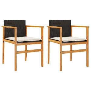 vidaXL Patio Chairs 2 Pcs Black Rattan/Acacia Wood with Cushions, Outdoor/Garden/Deck, 21.7" W x 21.7" D x 30.7" H - 1 of 4