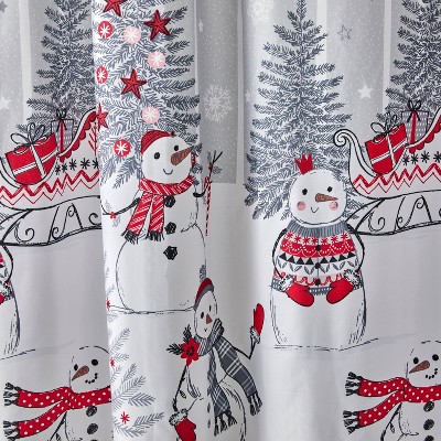 Whistler Snowman Red and Gray Polyester Shower Curtain