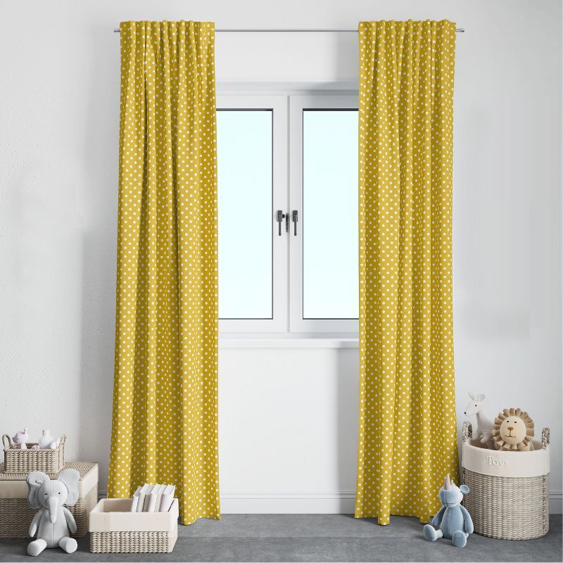 Bacati - Pin Dots Yellow Cotton Printed Single Window Curtain Panel, 3 of 5