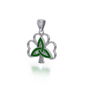 Slickblue Sterling Silver Triquetra and Shamrock Pendant – Irish Necklace with Green Enamel and 18" Chain - 1 of 4