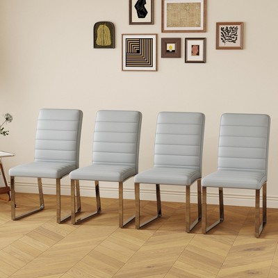ChicFurnit Dining Sets of 4 pcs Premium PU Chairs with High Density Foam and Sturdy Iron Legs for Home or Office, Gray, 21.5"*17.2"*35.7"