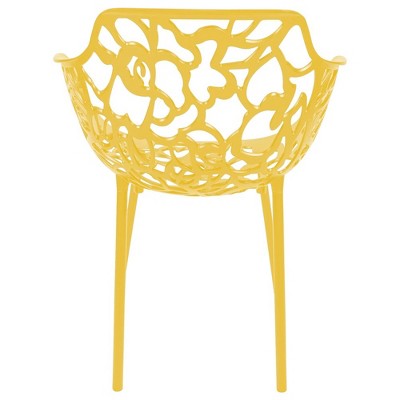 Devon Yellow Aluminum Modern Outdoor Dining Chair with Floral Cut-Out Design