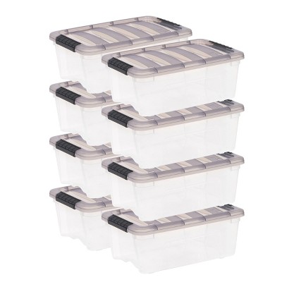 IRIS 12qt 8pk Stack and Pull Box Clear with Gray Lid