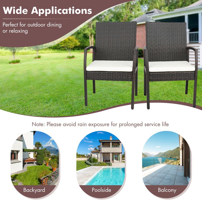 Costway 7PCS Patio Wicker Dining Set Cushion Armchairs Acacia Wood Table with Umbrella Hole, 5 of 11