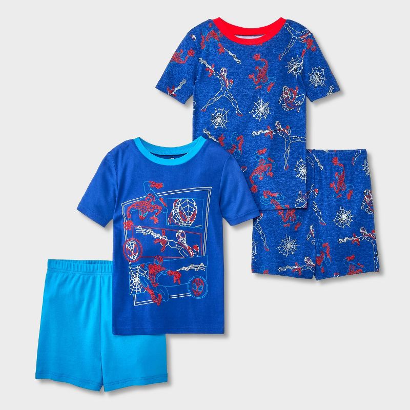 Boys&#39; Spider-Man 4pc Snug Fit Pajama Set - Navy Blue, 1 of 5