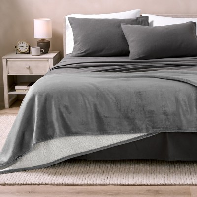 Full Gray Reversible Sherpa Fleece Blanket