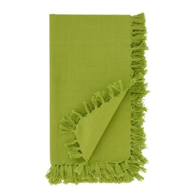 Kiwi Green Fringed Cotton Table Napkins, Set of 4