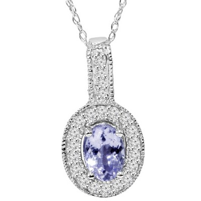Pompeii3 5/8 CT Tanzanite & Diamond Vintage Milgrain Halo Pendant 10K White Gold