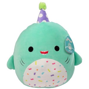 Squishmallows Original 12-Inch Sharon Teal Shark with Party Hat Confetti Belly - Official Jazwares Plush - Gift for Kids, Girls & Boys - 1 of 4