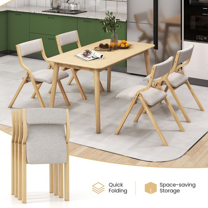 Tangkula Folding Dining Chairs Set of 4 Wooden Table Chairs w/ Padded Seat Modern Grey & Natural, 4 of 11