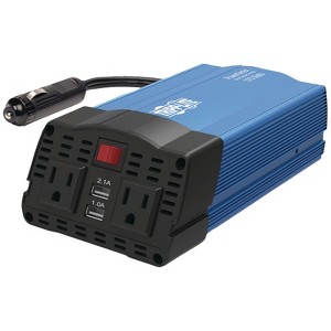 Tripp Lite PowerVerter® 375-Watt-Continuous Ultracompact Car Inverter with Optional Battery Cables, 2 AC Outlets and 2 USB-A Ports, PV375USB in Blue - 1 of 4