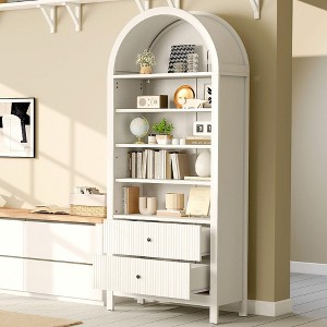 MOEPISY 71inch Tall Arched Cabinet - Arched Bookcase/Bookshelf with 2 Drawers & Adjustable Shelves - 1 of 4