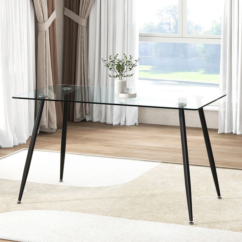 Tangkula Modern Glass Dining Table Rectangular Dining Room Table W/Metal Legs For Kitchen, 2 of 11