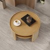 FONTOI 2-Tiere Round Coffee Table with Storage Rattan Base, Modern Wood Sofa Table Tea Table for Living Room Furniture, Brown, 31.3"* 31.3"*16.3" - 2 of 4