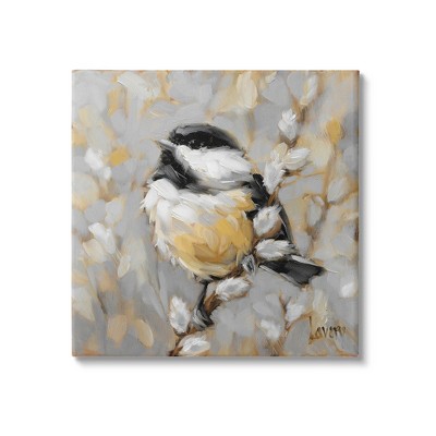 Stupell Industries Bird Perched Pussy Willow Wildlife Gallery Wrapped Canvas Wall Art