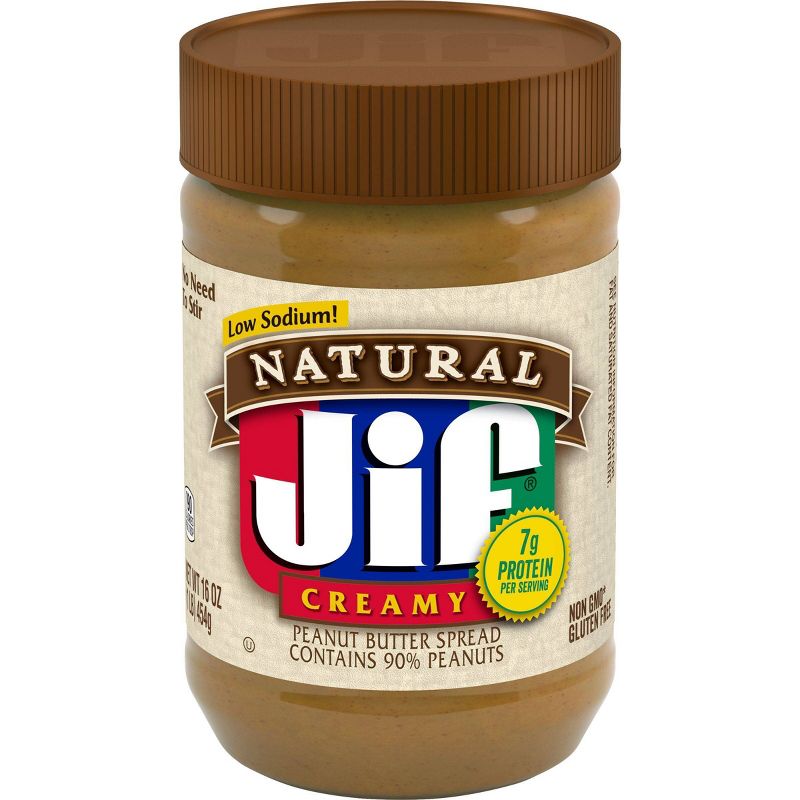 Jif Natural Low Sodium Creamy Peanut Butter - 16oz, 1 of 7