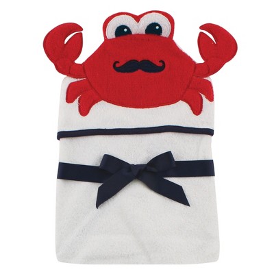 Hudson Baby Infant Boy Cotton Animal Face Hooded Towel, Mr Crab, One Size