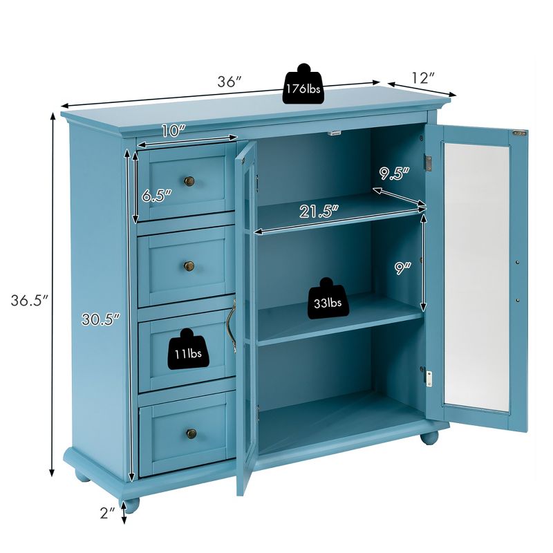 Costway Buffet Sideboard Table Kitchen Storage Cabinet w/ Drawers & Doors White\Blue\Green, 3 of 11