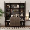 FUFU&GAGA Brown Wood Display Cabinet LED Light Kitchen Living Storage - 3 of 4