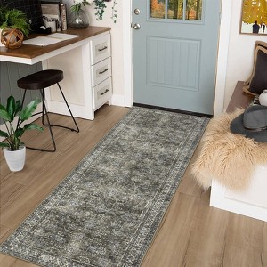 Indoor Soft Vintage Flower Area Rugs for Living Room Bedroom Washable Low Pile Non Slip Carpet Retro Distressed Rug Room Decor - 1 of 4