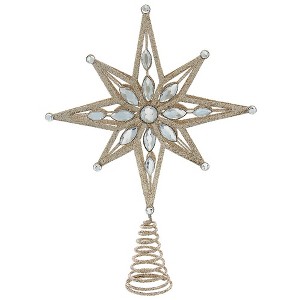 Kurt Adler 11-Inch Un-Lit Gold Glittered Jeweled Star Treetop - 1 of 4