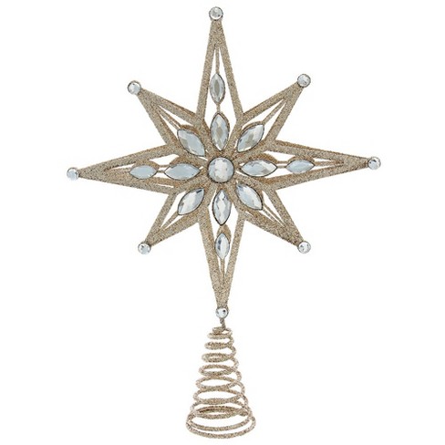 Kurt Adler 11-Inch Un-Lit Gold Glittered Jeweled Star Treetop - image 1 of 4