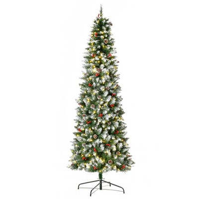 TopComfy Christmas Tree Stand 7.5FT Prelit Snow Dipped Tree with Realistic Branches for Holiday Decor, Green, 30"*30"*88.5"