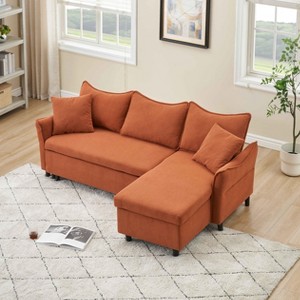 VYNXARIA 80-inch corduroy L-shaped sofa comes with two small throw pillows that can be converted into a sofa bed for storage - 1 of 4