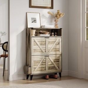Freestanding Shoe Cabinet, 2 Flip Drawers Front Door Shoe Rack with Adjustable Shelf & Metal Legs, Shoe Rack for Front Door Entrance - 1 of 4
