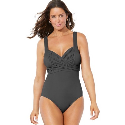 Swimsuits For All Women's Plus Size Ruched Twist Front One Piece Swimsuit  16 Black