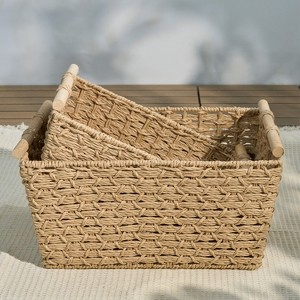 Solhome Isidore Water Hyacinth Woven Rectangular Multi Use Kitchen and Bathroom Baskets Set of 2 - 1 of 4