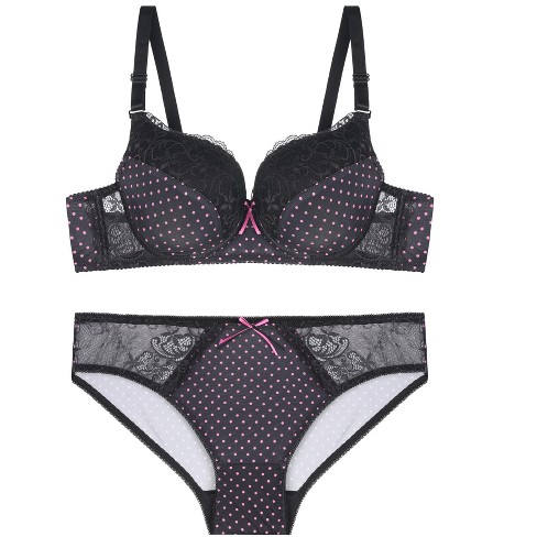 Agnes Orinda Women's Plus Size Lace Polka Dots 2-piece Lingerie Set Black  36b : Target