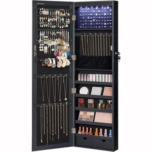 6 LEDs Mirror Jewelry Cabinet, Tall Lockable Wall or Door Mounted Jewelry Armoire Organizer - 1 of 4