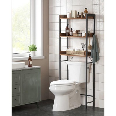 Rustic Brown and Black 3-Tier Over-the-Toilet Storage Rack
