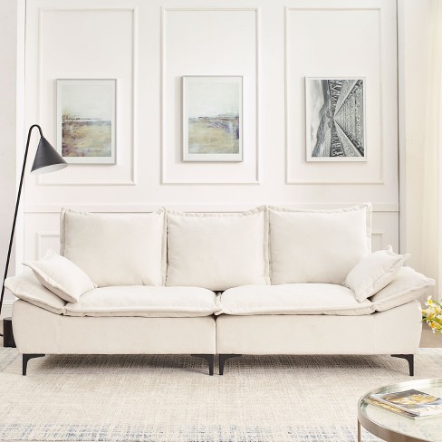 3 Seat Streamlined Upholstered Sofa Couch with Removable Back and Seat  Cushions and 2 pillows, Beige-ModernLuxe