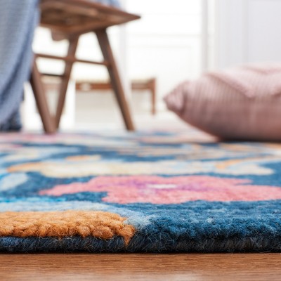 Blue Floral Hand-Tufted Wool Runner Rug