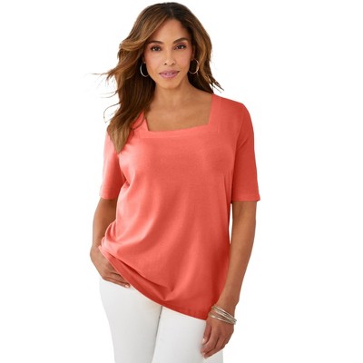 Jessica London Women's Plus Size Stretch Cotton Square Neck Tee