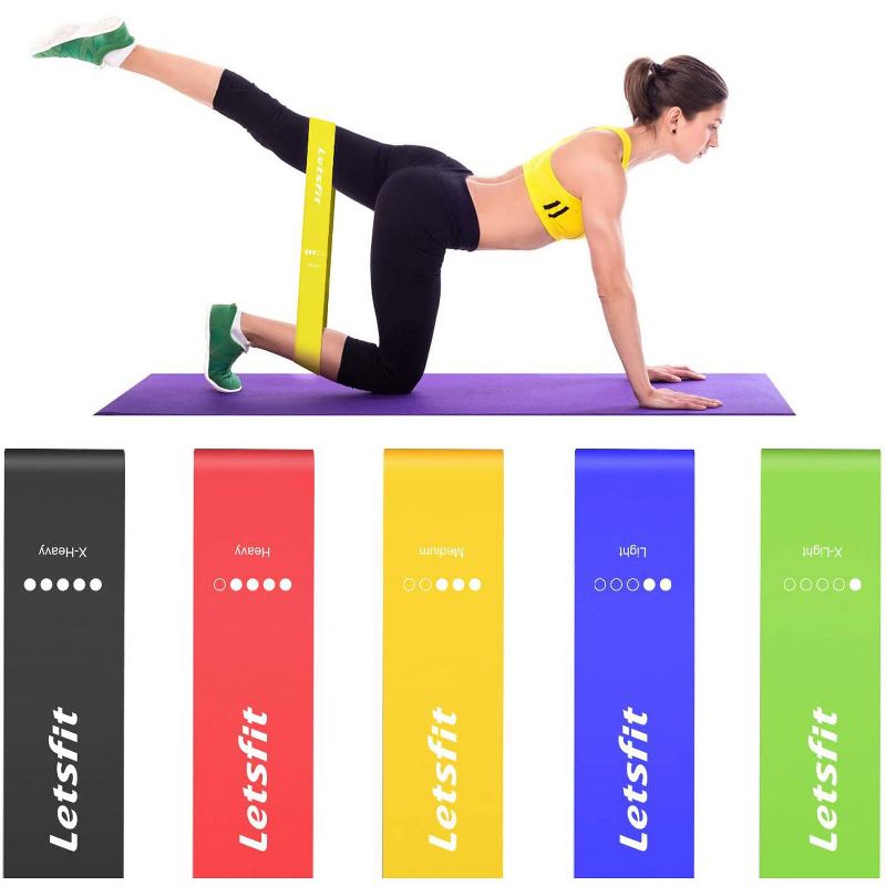 Letsfit Resistance Bands Resistance Exercise Bands for Home Fitness Stretching, Strength Training, Pilates Flex Bands and Home Workouts  - JSD01-5P, 3 of 8