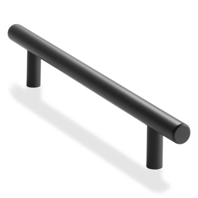 Cauldham Solid Stainless Steel Euro Cabinet Pull Matte Black (6-1/4" Hole Centers) - 10 Pack
